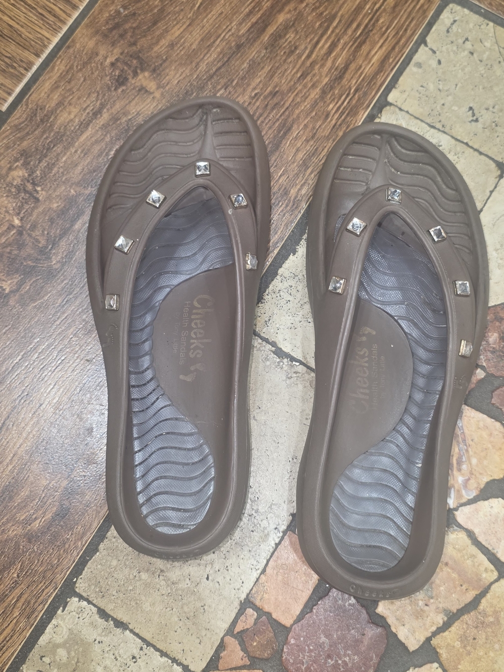Cheeks Brown Embellished Slides